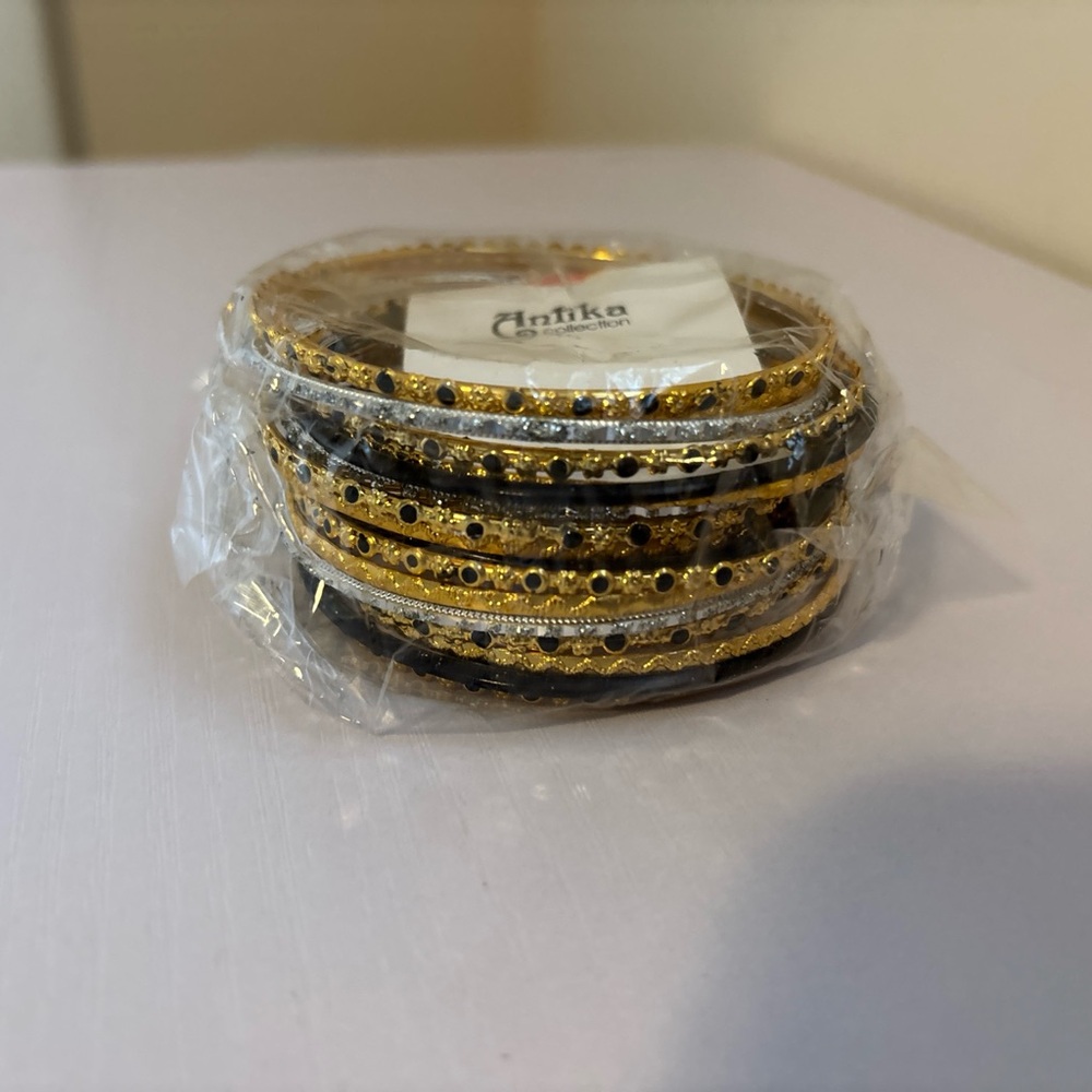 Anika Gold and Black Bangles Set